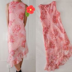 Vintage y2k Pink Rose Asymmetrical Midi Bias Slip Dress from City Triangles